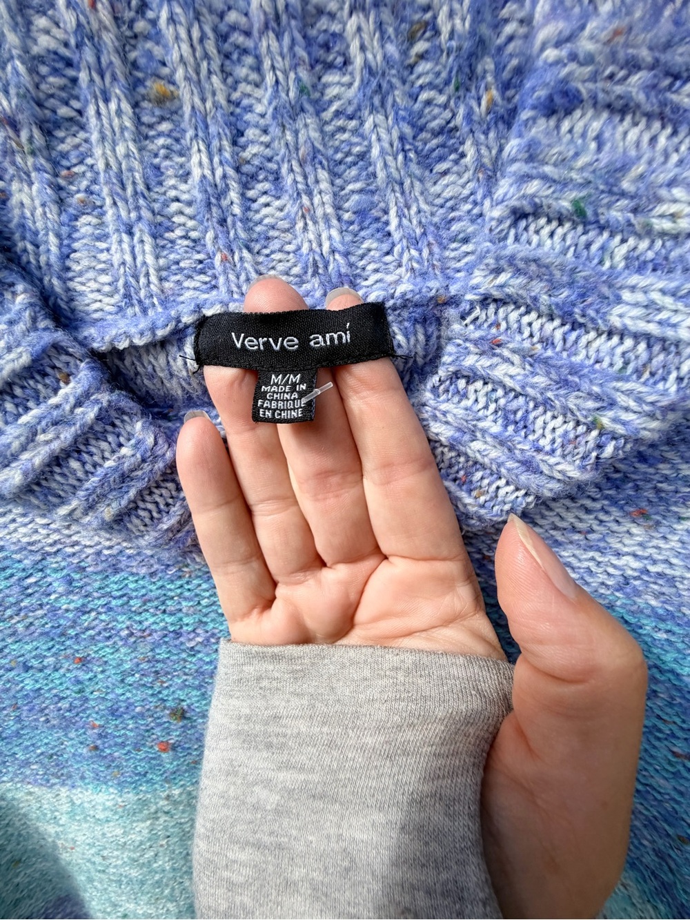Verve Ami Speckled Sky Blue Knit Turtleneck Sweater